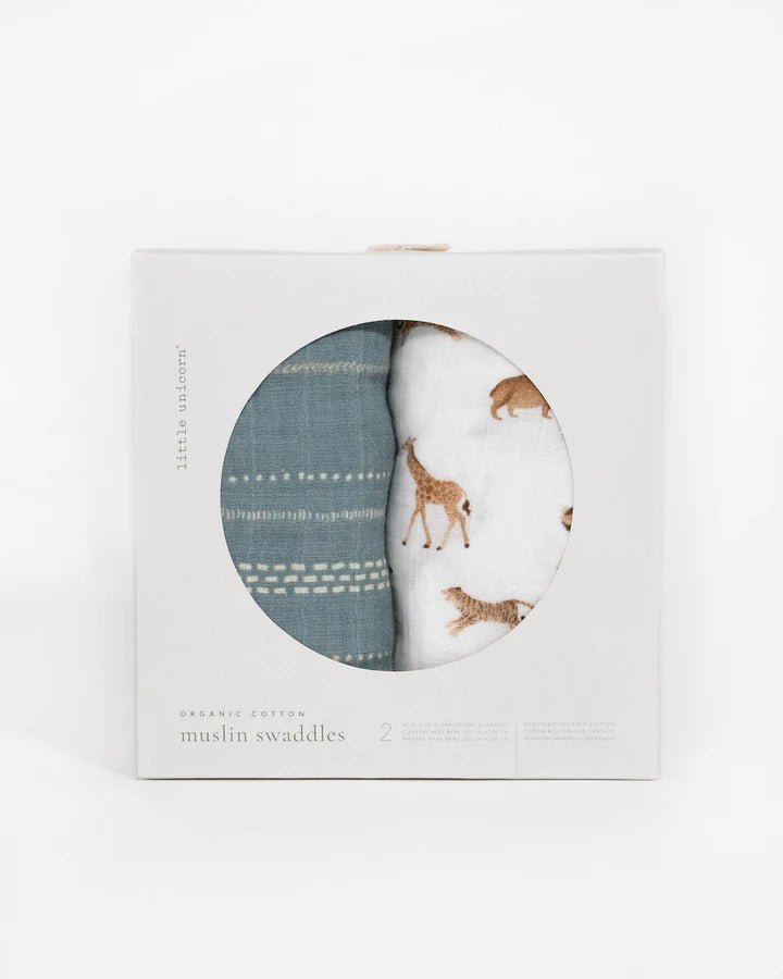 Organic Cotton Muslin Swaddle 2 Pack: Animal Crackers - DIGS