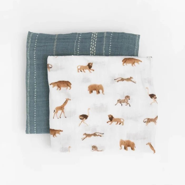 Organic Cotton Muslin Swaddle 2 Pack: Animal Crackers - DIGS