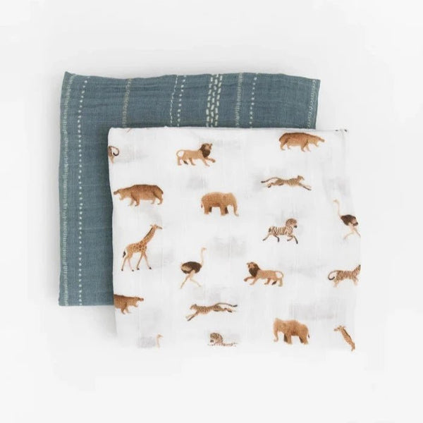 Organic Cotton Muslin Swaddle 2 Pack: Animal Crackers - DIGS