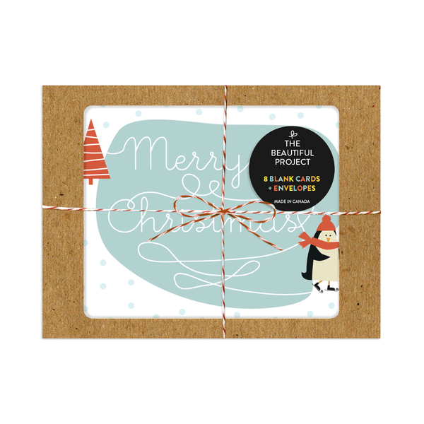 Penguin on Ice Holiday Christmas Card Box Set of 8 - DIGS