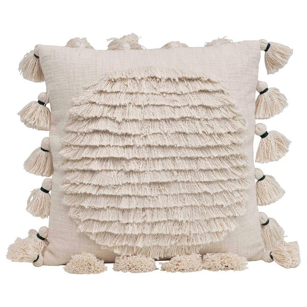 Embroidered Pillow with Fringe and Tassels - DIGS