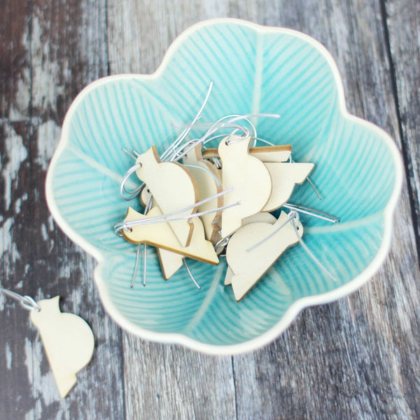 Plain Wood Bird Decorations, Set Of 12 - DIGS