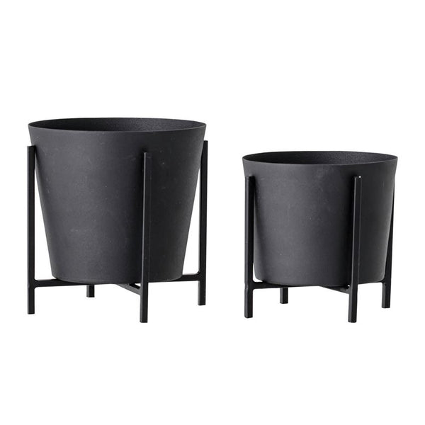 Matte Black Tapered Metal Planter With Stand 
