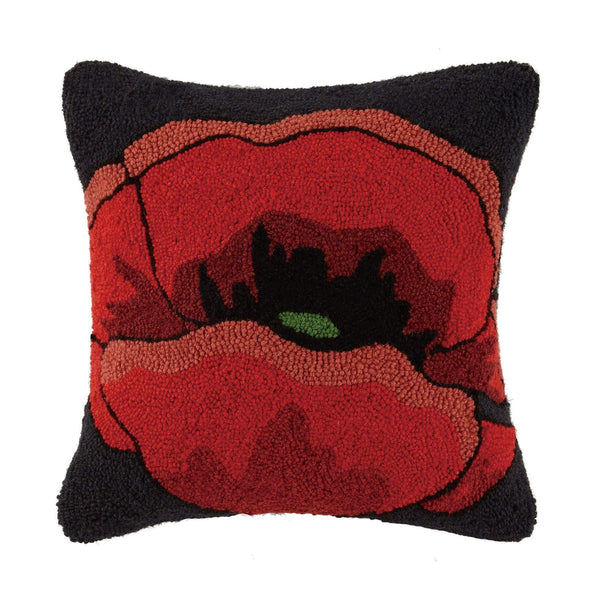 Red Poppy Black Ground Hook Pillow - DIGS