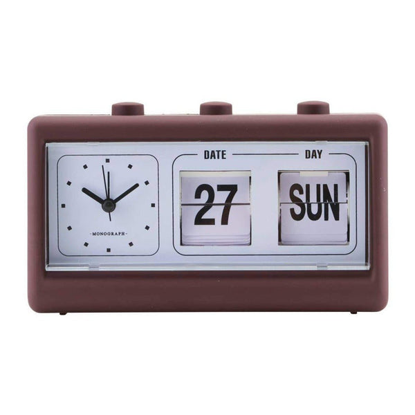 Retro Alarm Clock With Calendar: Burgundy/Brown - DIGS