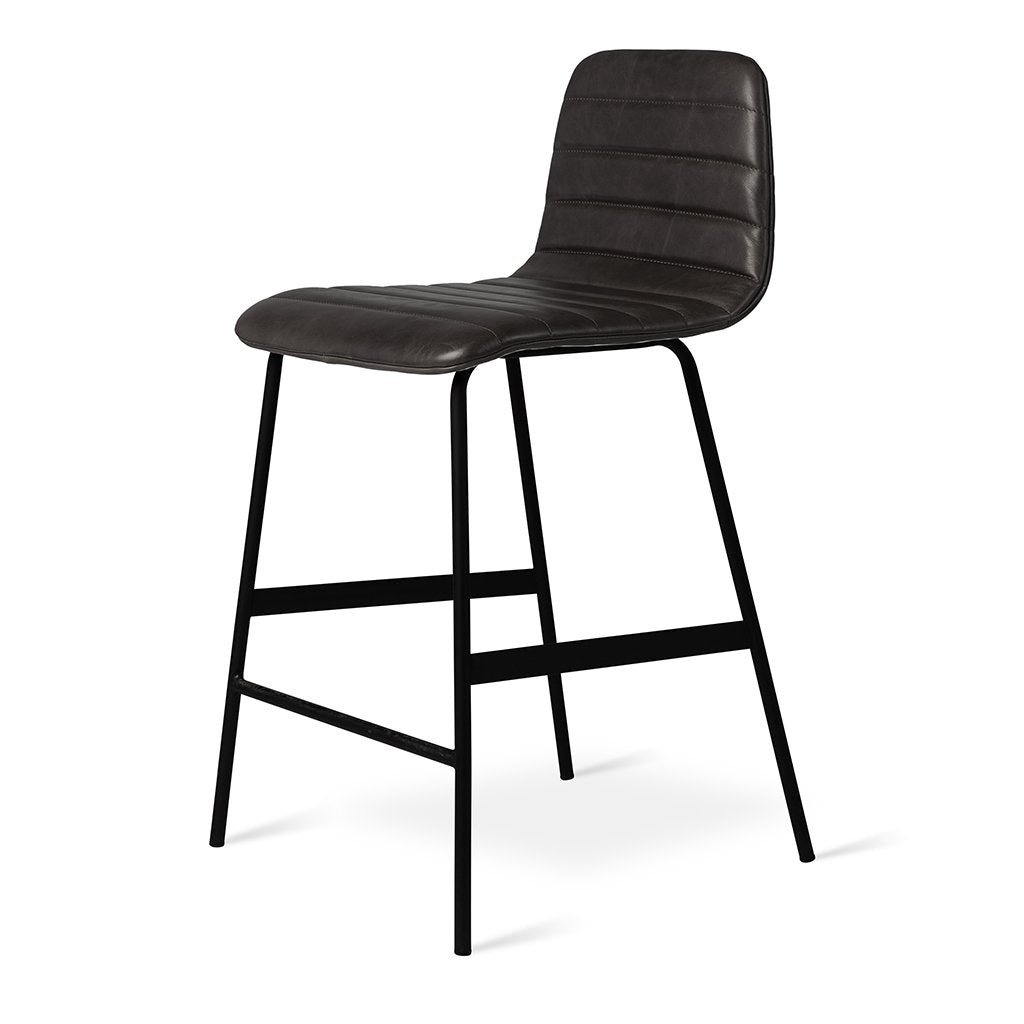 Lecture Counter Stool Upholstered - Saddle Black Leather - DIGS