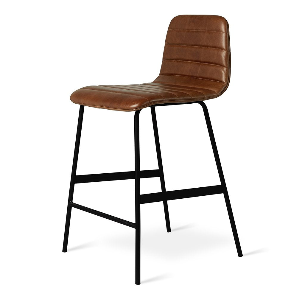 Lecture Counter Stool Upholstered - Saddle Brown Leather - DIGS