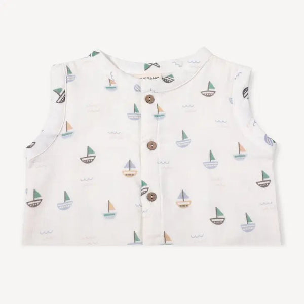 Sailboat Kangaroo Pocket Jumpsuit Organic Muslin - DIGS