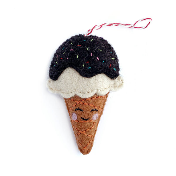 Smiling Ice Cream Cone Felt Wool Ornament - DIGS