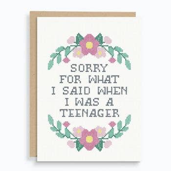 Sorry Teenager Cross Stitch Card - DIGS
