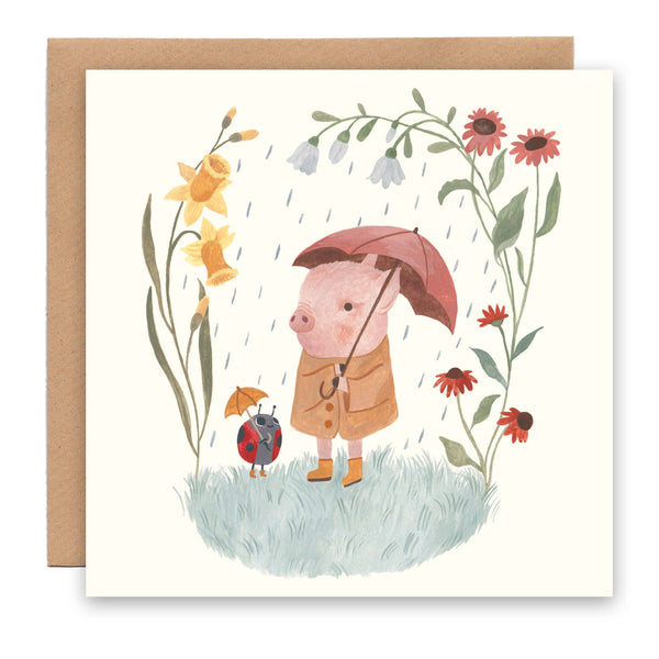 Spring Rain Pig and Ladybug Card - DIGS