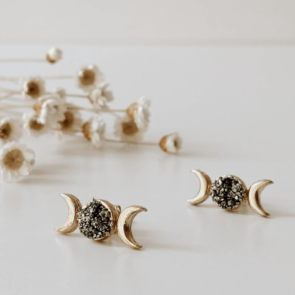 Stardust Moon Pyrite Studs - DIGS