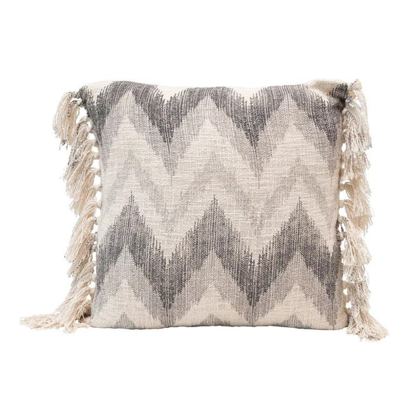 Stonewashed Pillow with Chevron Print and Tassels - DIGS