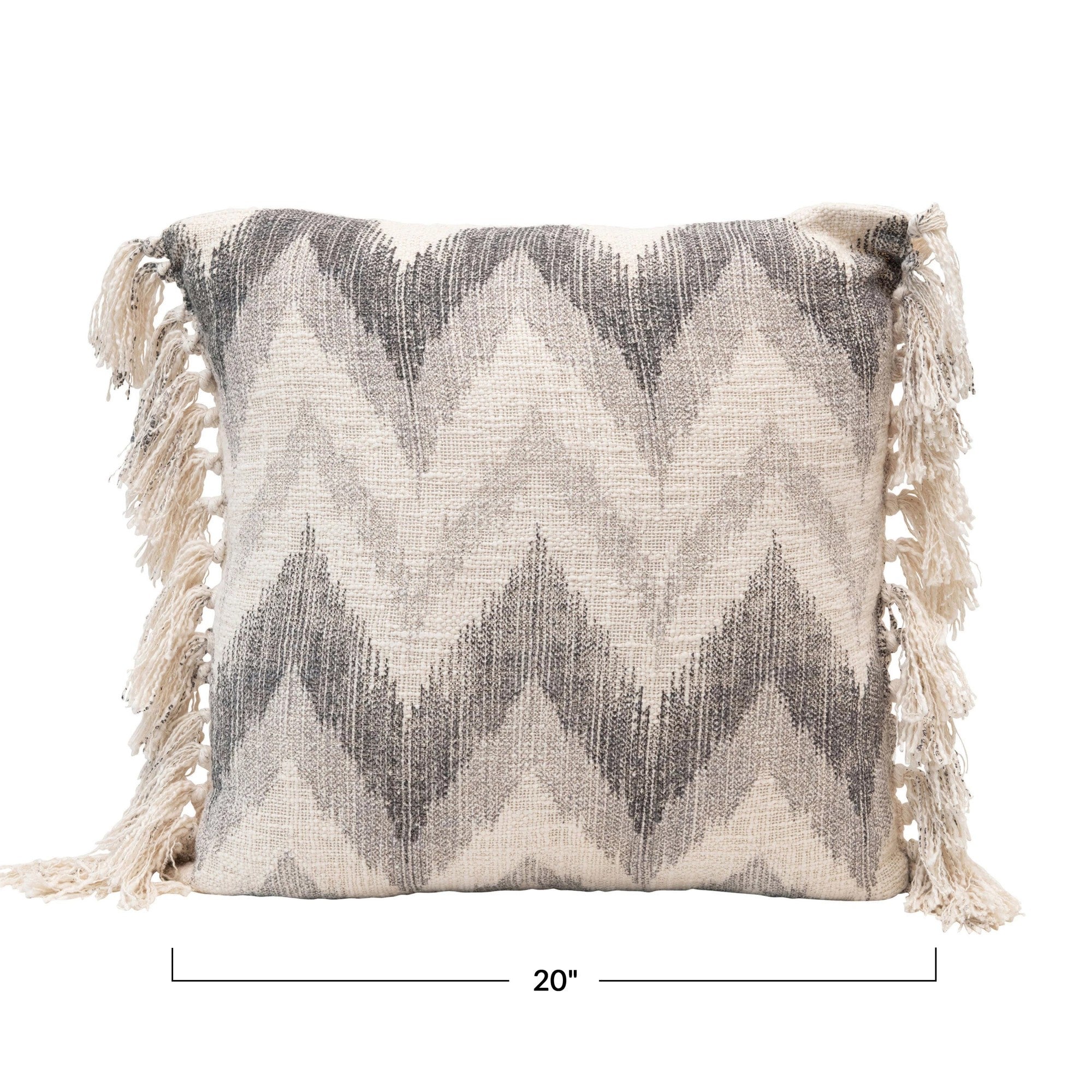 Stonewashed Pillow with Chevron Print and Tassels - DIGS