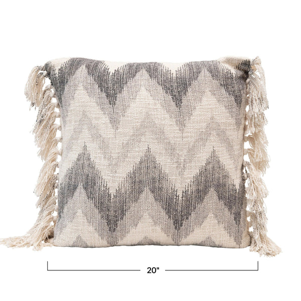 Stonewashed Pillow with Chevron Print and Tassels - DIGS