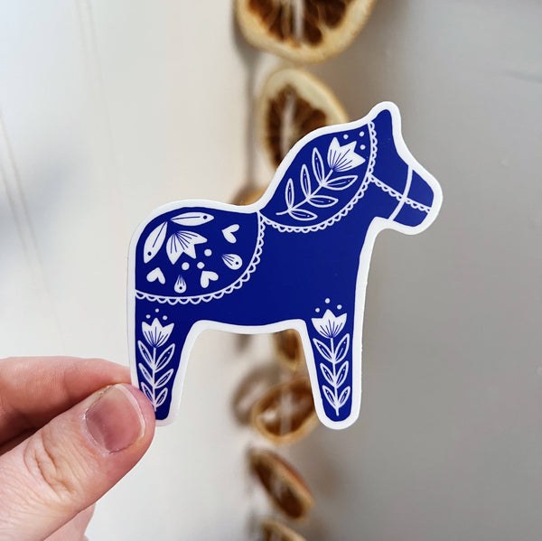 Swedish Dala Horse Sticker - Blue - DIGS