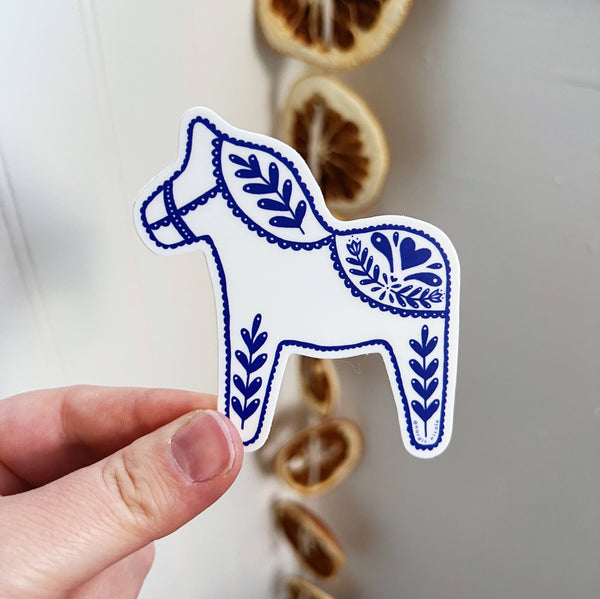 Swedish Dala Horse Sticker - White - DIGS