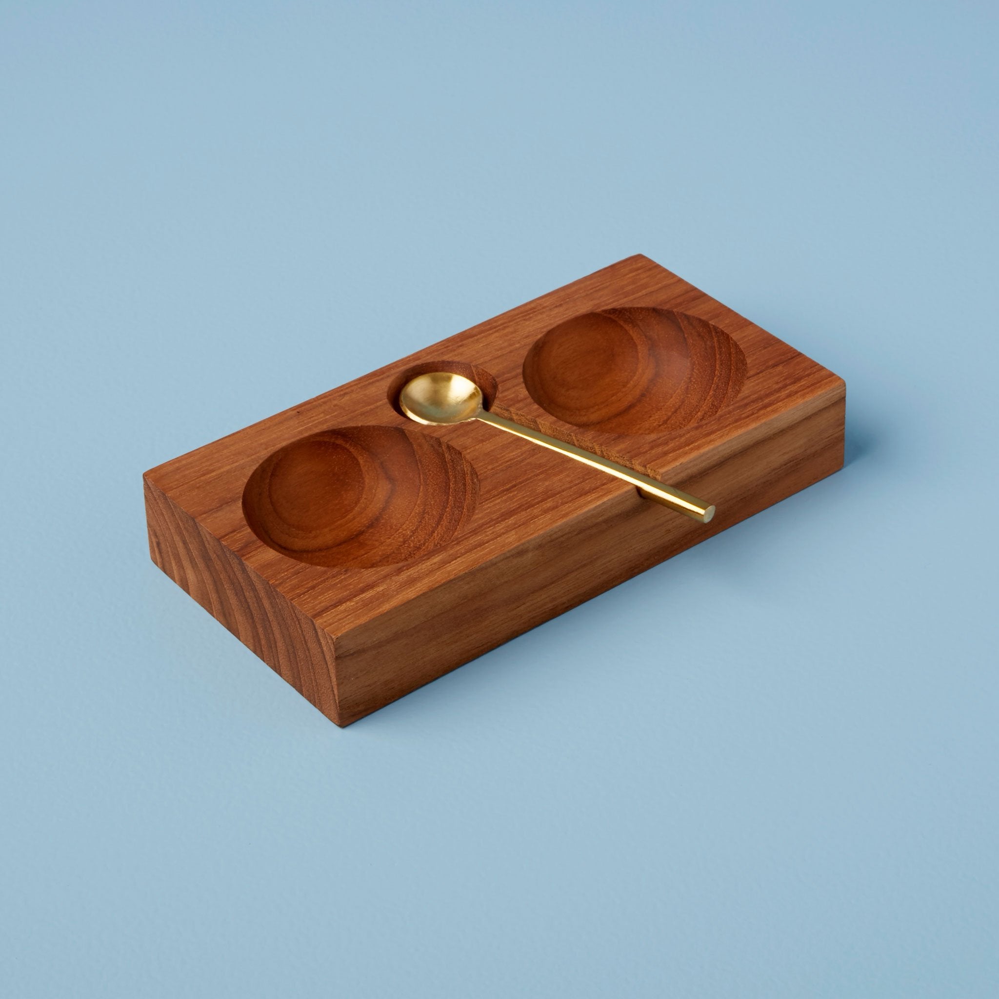 Teak Double Cellar & Gold Spoon - DIGS