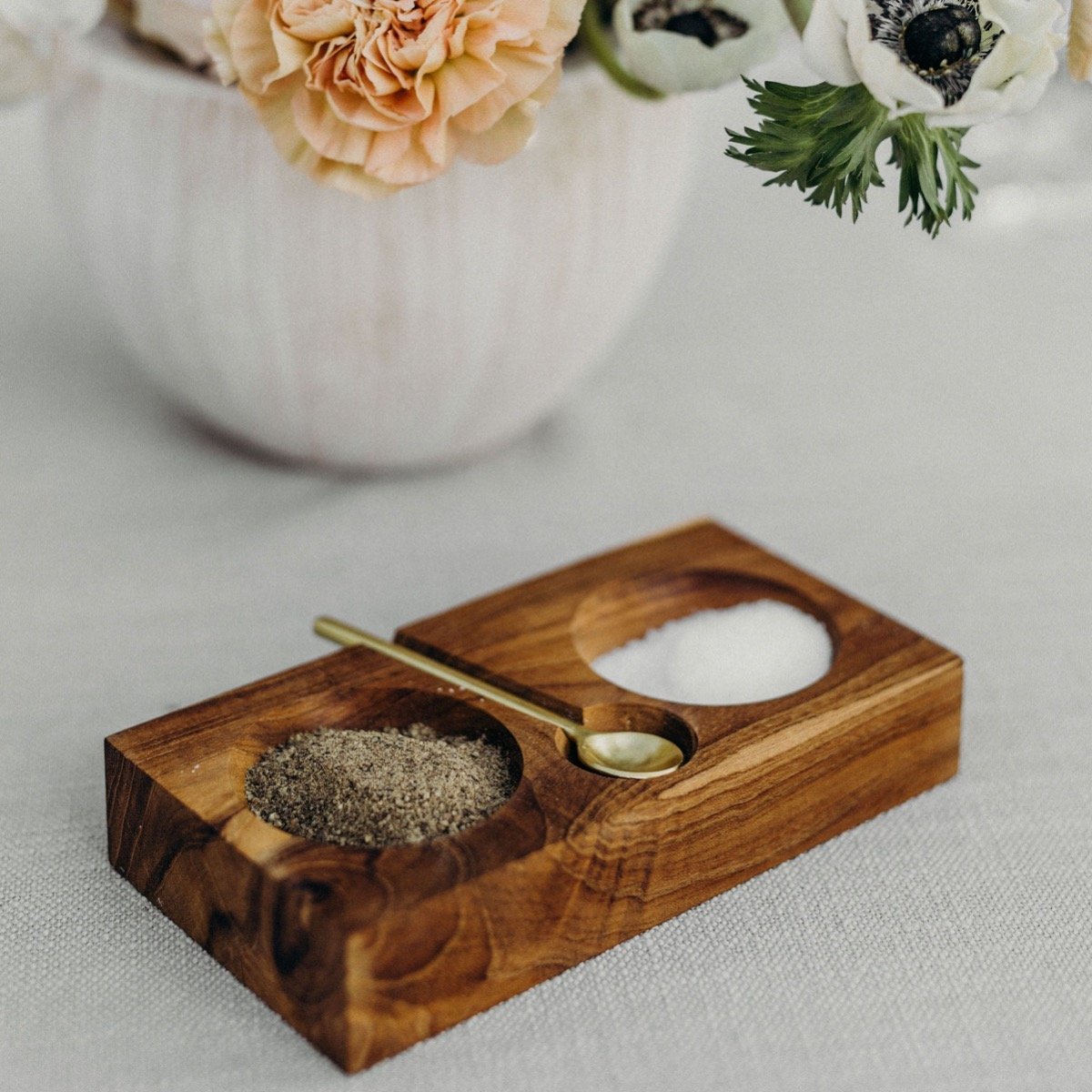 Teak Double Cellar & Gold Spoon - DIGS