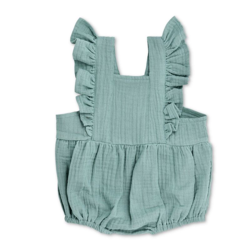 Teal Muslin Flutter Sleeve Romper - DIGS