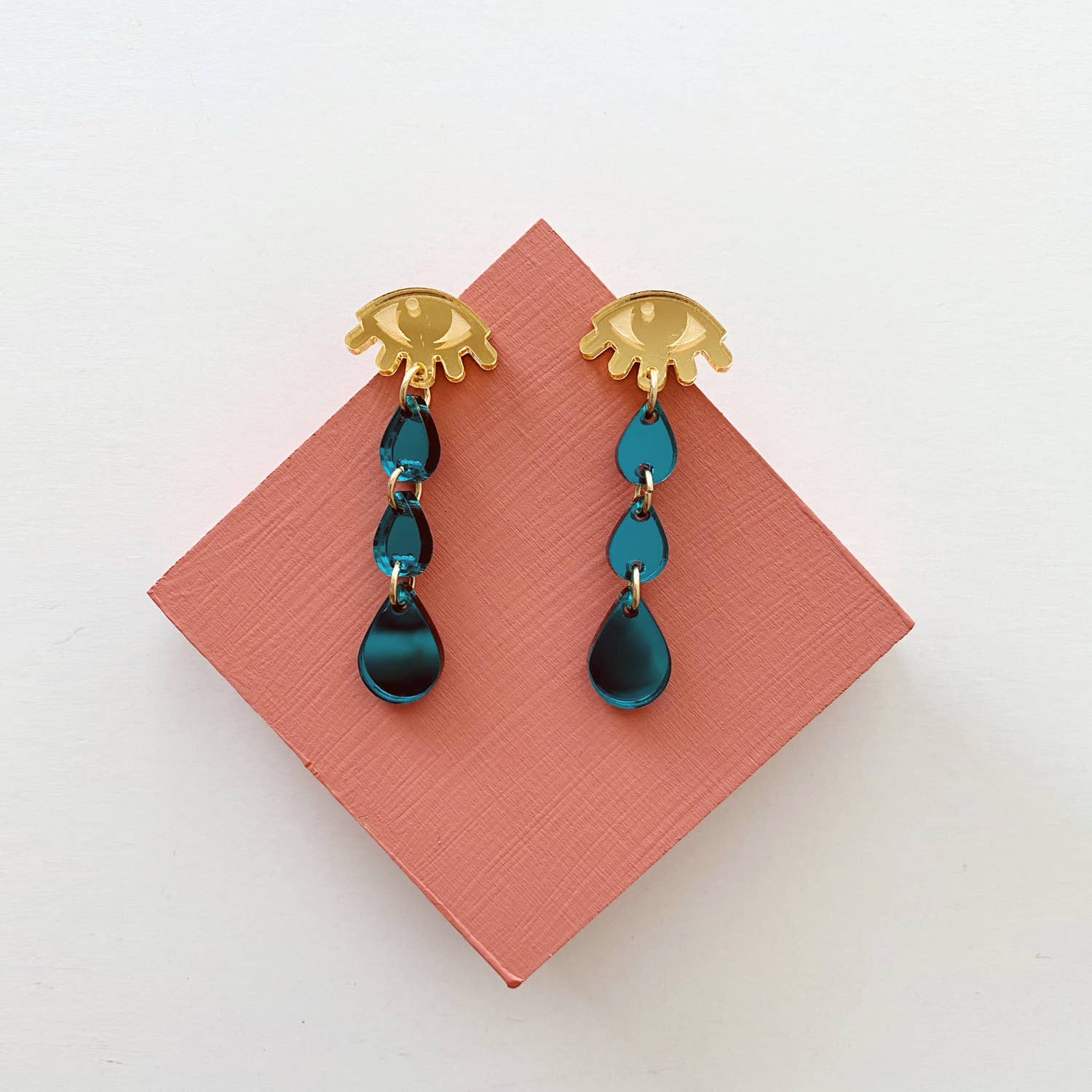 Teardrop Studs: Gold + Teal Tears - DIGS