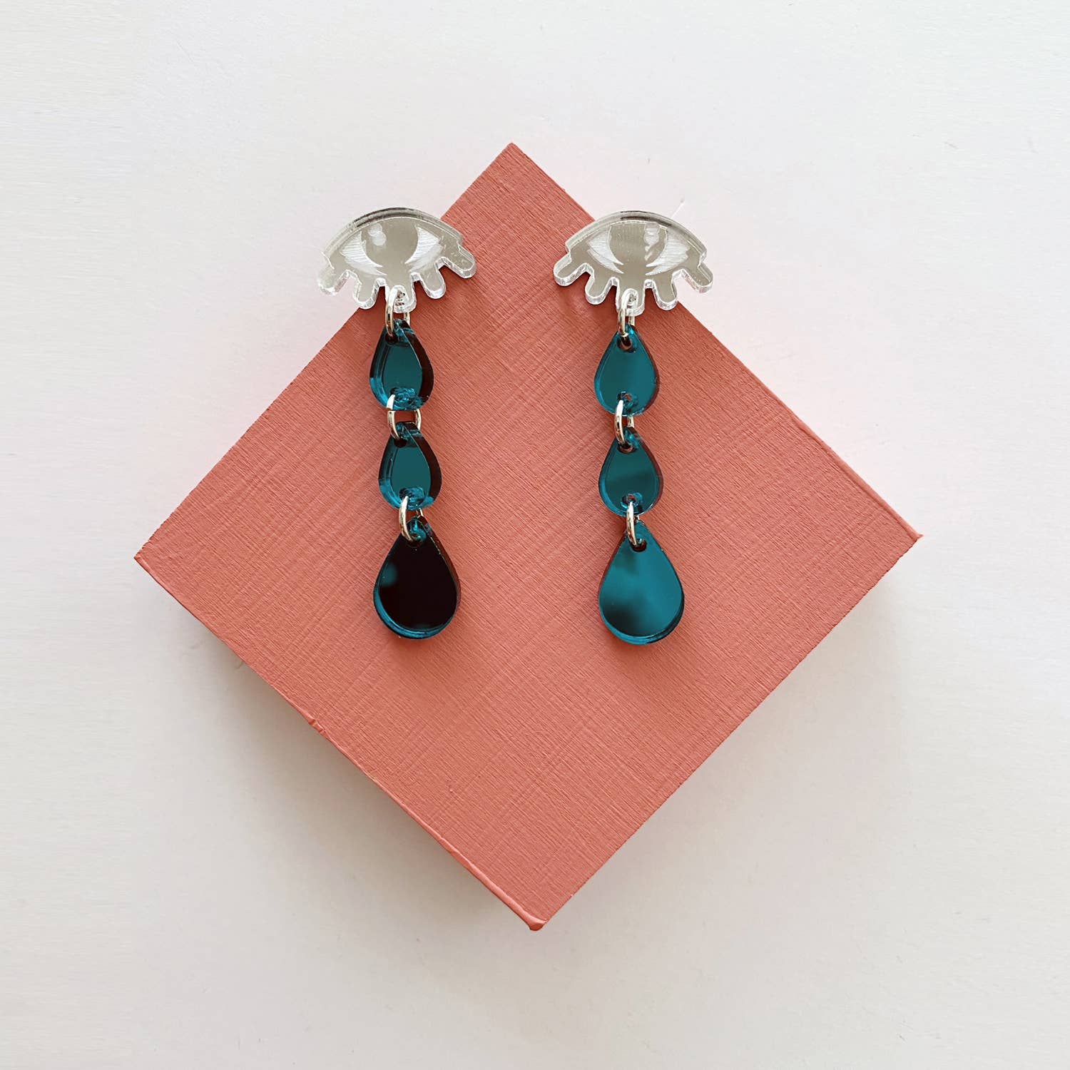 Teardrop Studs: Silver + Teal tears - DIGS