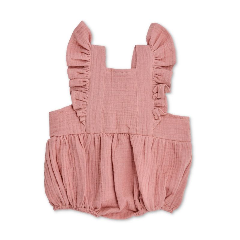 Terra Cotta Muslin Flutter Sleeve Romper - DIGS