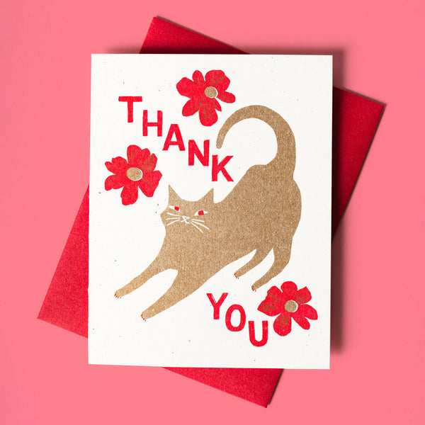 Thank You Cat with Blossoms Card - DIGS